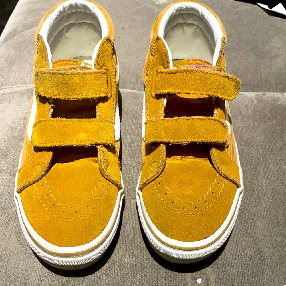 Mustard colored High top Vans with Velcro double strap closure Little Kid size 3